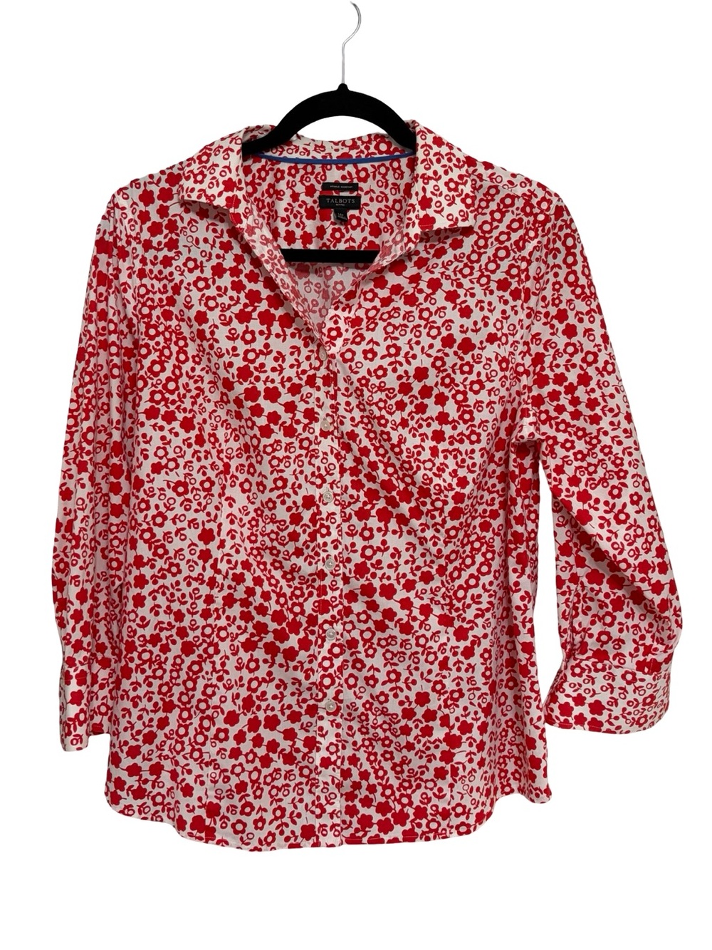 Talbots Petites Wrinkle Resistant Red Poppy Floral Cotton Button Down - Size 14P